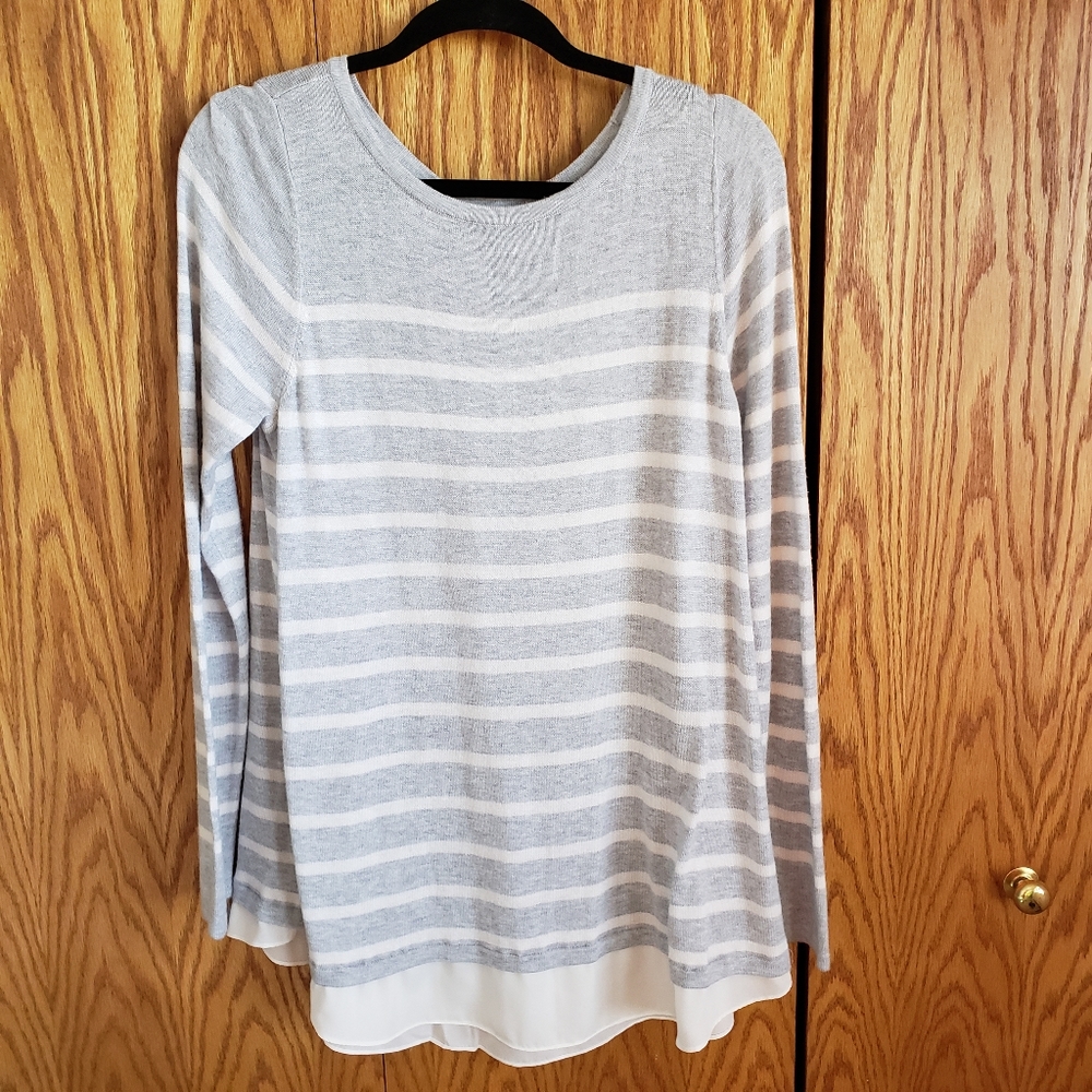 Roz & Ali Sweater Top Large Gray White
